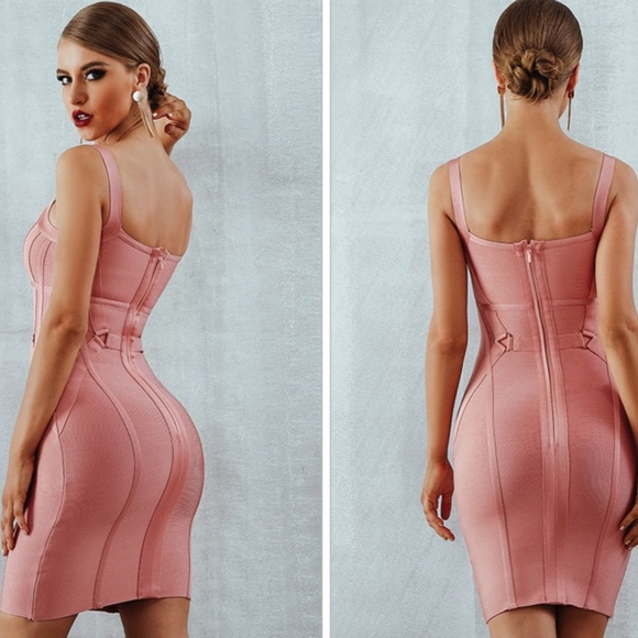 DESIGNER COUTURE PINK STRAPPY CHEST BANDAGE DRESS - Picture 8 of 10